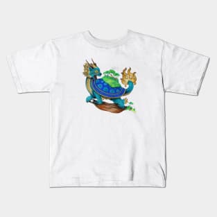 Blue Asian Turtle Dragon Kids T-Shirt